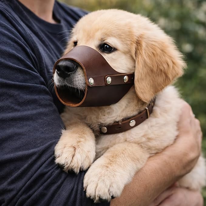 JorVet Leather Muzzle for Dog | Comfortable & Durable to Prevent Biting | Vet-Approved for Safety | Adjustable & Secure Fit | Small | Brown