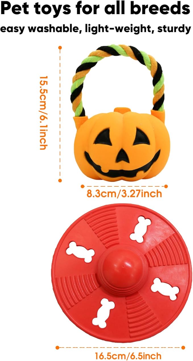 Deeow Alieen Dog Frisbee for Fetch, Teething Clean Outdoor Flying Disc, Interactive Squeaky Dogs Toy for Outdoor Pool Park Beach, Extra Gift Orange Jack-o-Lantern/Halloween Pumpkin Pet Toy