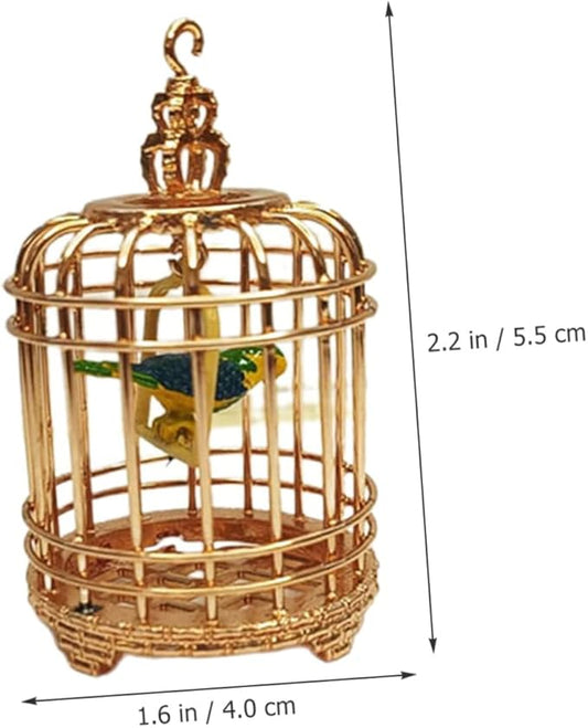 BESTonZON Decorative Mini Birdcage Model Rose Gold Ornament for Dollhouses Unique Simulation Bird Cage Decor for Mini Bedroom and Garden