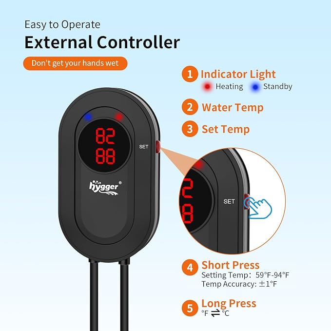 hygger Aquarium Heater 300W/500W/800W/1000W/1200W Fish Tank Heater with Multiple Security Protections, Anti-Cooking Fish Alarm, Auto Stop Heating Protection, Fish Heater for Freshwater Saltwater Tank