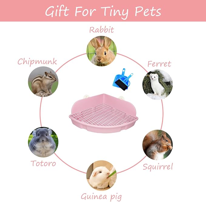PINVNBY Large Rabbit Litter Box Small Animal Cage Toilet Pet Potty Bunny Corner Litter Box Trainer Bigger Pan Fan Shape Litter Boxes for Adult Ferret Guinea Pigs Chinchilla Galesaur (Pink)