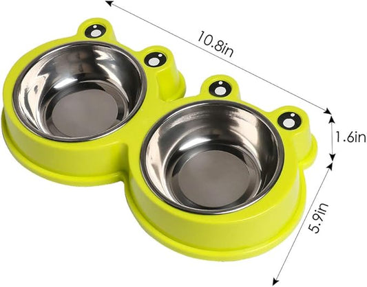 Double Dog Cat Bowls Premium Stainless Steel Pet Bowls with No-Slip Stainless Steel Cute Modeling Pet Food Water for Feeder Dogs Cats Rabbit and Pets