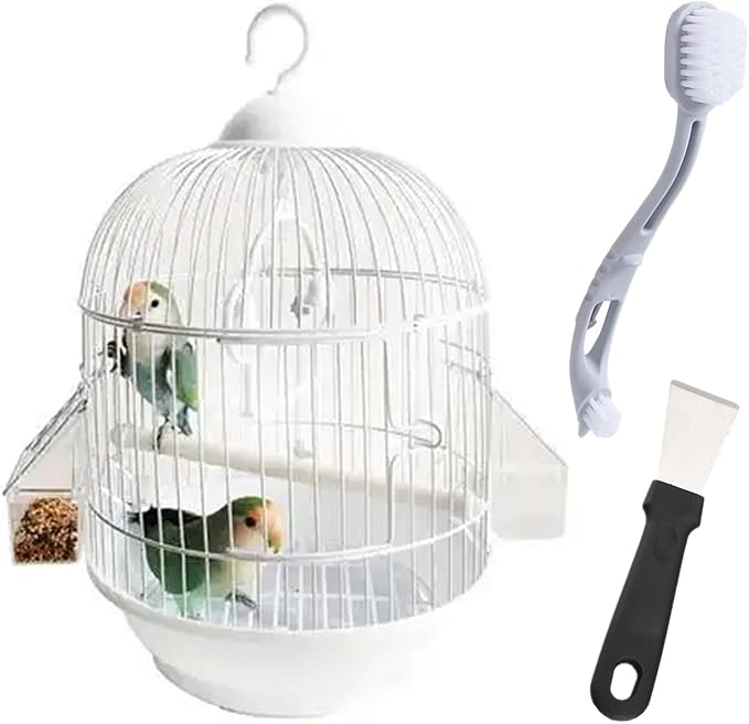 4 Pcs Bird Cage Cleaner with Two Brush Heads Long Handle Tool, Stainless Steel Bird Droppings Cleaning Scraper for Cleaning Bird Parrot Cages Kennels Perches