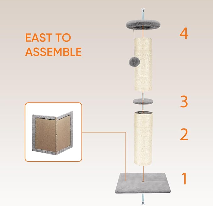 PAWSCRAT Cat Scratching Post 32" Tall, 5-Inch Diameter Natural Sisal Cat Scratch Post with Dangling Ball for Indoor Cats, Scratch-Resistant Durable and Protect Your Furniture, LightGrey