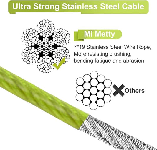 Tie Out Cable for Dogs,10/20/30/50/100FT Dog Leads for Yard Chew Proof,Heavy Duty Tie Out Cable for Large Dogs Up to 125lbs,Dog Runner Tether (Green, 125Ibs 30ft)