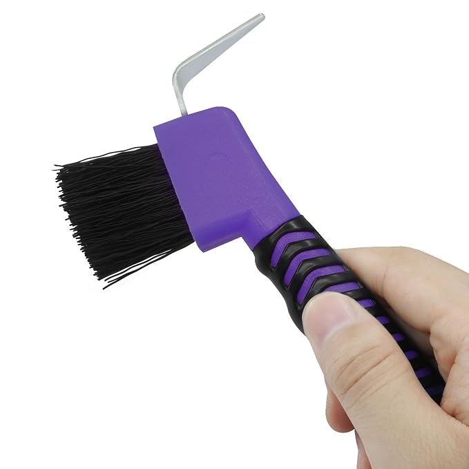 Litoexpe 1 Pcs Horse Hoof Pick Brushes with Soft Touch Rubber Handle, Fine Brush for Goat Donkey and Horse Equestrian Enthusiasts (Purple)