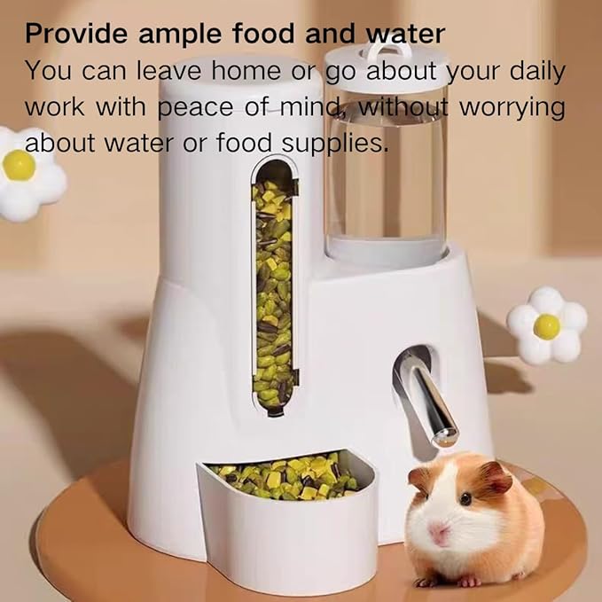 2 in 1 Rabbit Food Water Dispenser, Guinea Pig Water Bottle, Large Capacity Bunny Feeder for Cages, Automatic Bunny Feeder, for Rabbit Ferrets Guinea Pigs Hedgehog Hamsters Small Animals (Pink,S)
