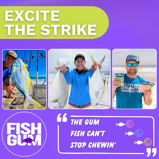 FishGum Surf Fishing Bait Strips for Saltwater Beach Fishing – Real Shrimp, Crab, Clam & Sand Flea Infused Scent – Artificial Cut Bait for Pompano, Redfish & Flounder
