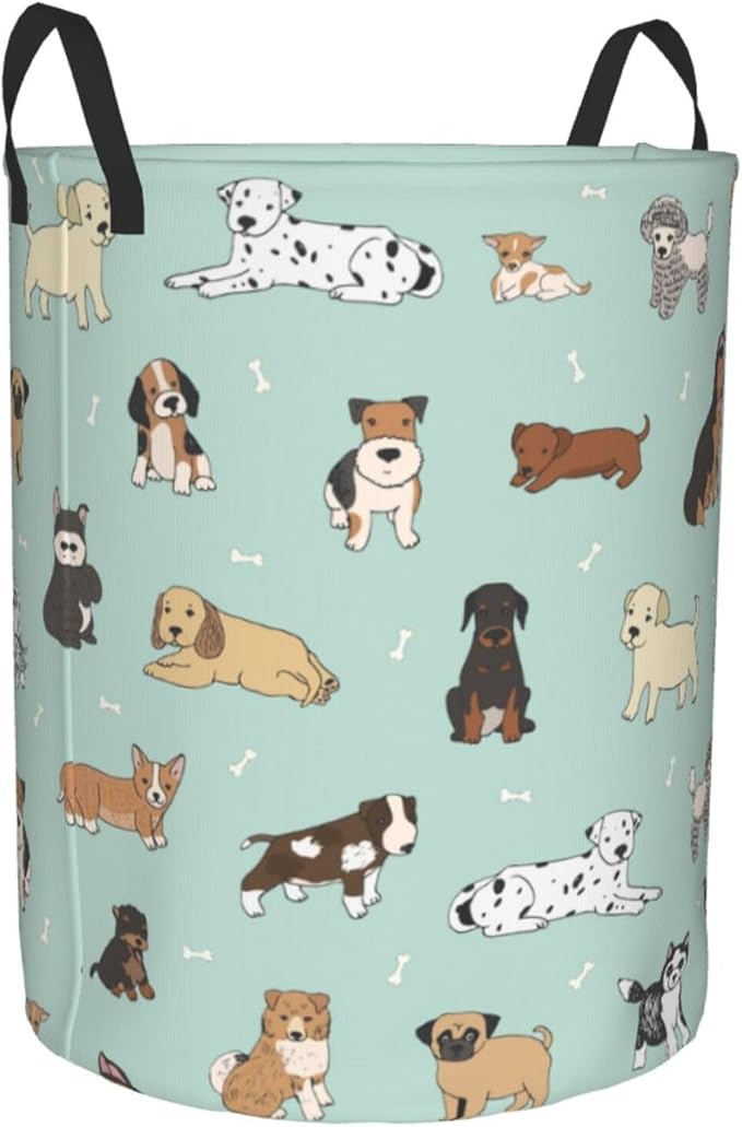 Cute Puppy Dog Animal Round Laundry Hamper Storage Basket Toys Clothes Organizer Bin For Home Bathroom Bedroom Dorm Nursery, 62l