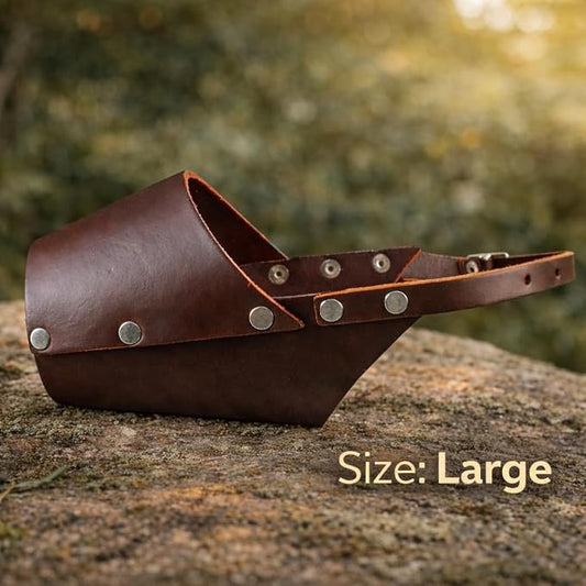 JorVet Leather Muzzle for Dog | Comfortable & Durable to Prevent Biting | Vet-Approved for Safety | Adjustable & Secure Fit | Large | Brown