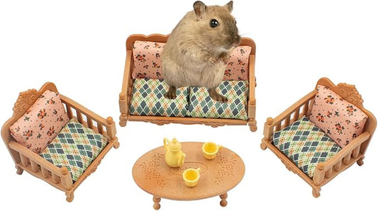 Hamster Mini Sofa Toy, Small Animal Habitat Decor Guinea Pig Furniture Toys Hamster Cage Accessories Including Couch and Teatable Coffee Cups, Habitat Accessories for Rat Dwarf