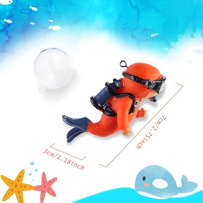 2 Pack Fish Tank Decorations, Aquarium Ornaments Diver with Floating Device Aquarium Accessories Fishes Pet Toys for Freshwater Saltwater Aquarium (2Pcs Orange)