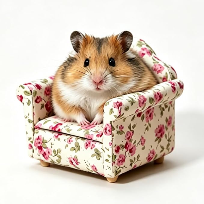 Hamster Mini Cotton Sofa Chair, Small Animal Blue Red Bed Cozy with Pillow, Cage Decor Photo Toys, Relax Habitat House Accessories, Sleep Pad Rest Nest for Hamster, Mice (Flower)