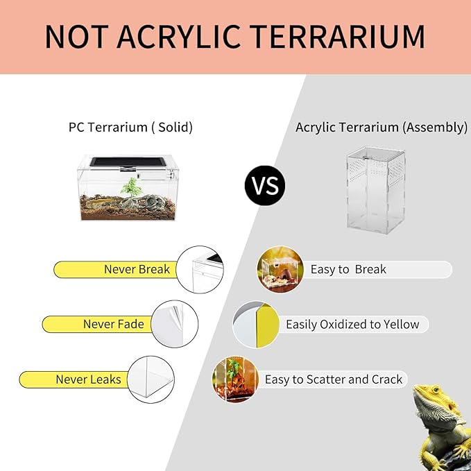 Mini Reptile Terrarium Set,11.8" x 7"x 6" Low Reptile Tank with Full View Visually Appealing,for Insect,Fish,Tarantula,Hermit Crab,Jumping Spider,Iguana,Tortoise,Leopard Gecko,Frog,Bearded Dragon