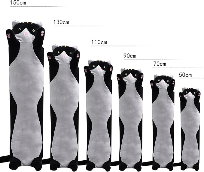 shangman Lovely Plush Cat Doll Cute Cartoon Soft Stuffed Kitten Pillow Long Throw Sleeping Pillow Doll Toy Valentines Day Gift for Kids Girlfriend (Black, 90cm/35.4in)