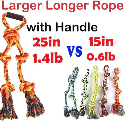 Large Dog Rope Toys for Aggressive Chewers Pitbull Tug of War Interactive Heavy Duty Outdoor Medium Large Breed XL Dog Chew Rope Strong Durable Dog Tug Toys Tough Pull Rope with Handle