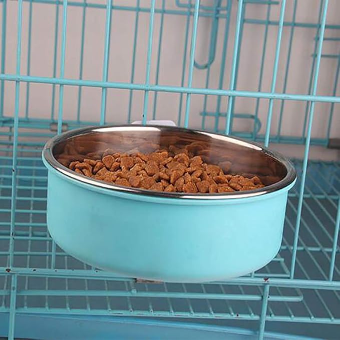 Crate Dog Bowl,Removable Stainless Steel Water Food Feeder Bowls Crate Coop Cup,Pet Cage Bowls with Bolt Holder for Cat, Puppy, Birds, Rats, Rabbits Small Animals ((Blue+Green) Round, Large)