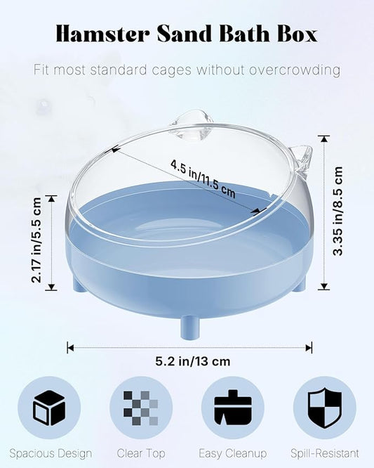 Pawfly Hamster Sand Bath Container, Hamster Sand Bath Box, Hamster Bathtub, Hamster Bathroom, Hamster Toilet, Plastic Dust Bath for Dwarf Hamsters, Syrian Hamsters, Mice, Gerbils & Small Animal, Blue