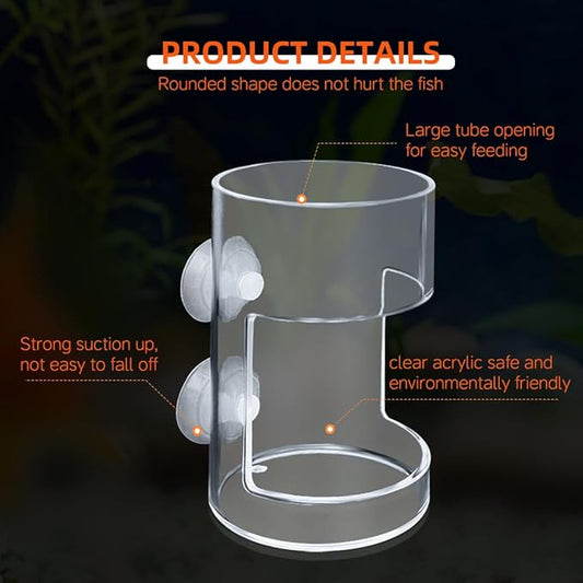 Suction Cup Fish Food Feeder for Aquarium, Acrylic Automatic Fish Feeding Ring with 1 Spoon, Round Transparent Aquarium Feeder Bird Shrimp Feeding Ring (Round)