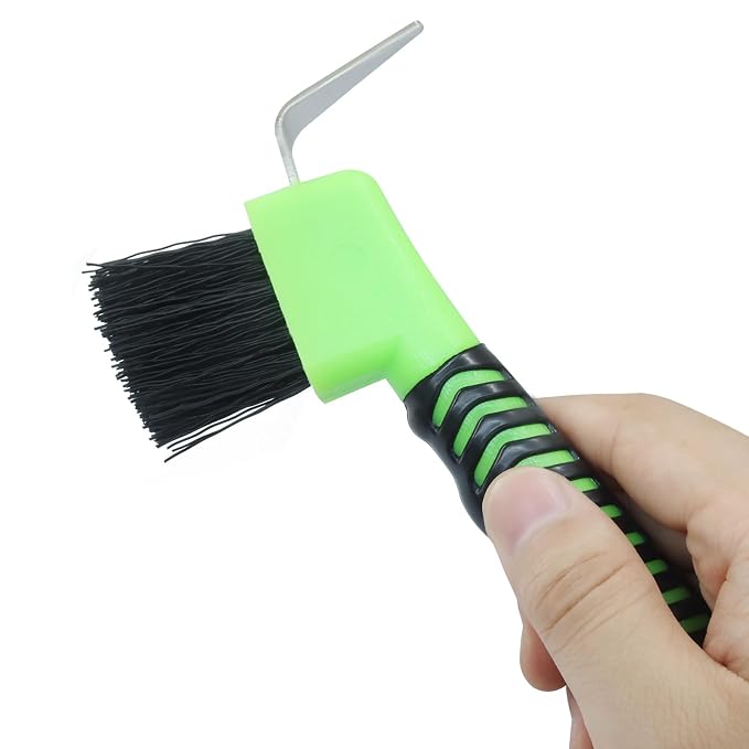 Litoexpe 1 Pcs Horse Hoof Pick Brushes with Soft Touch Rubber Handle, Fine Brush for Goat Donkey and Horse Equestrian Enthusiasts (Green)