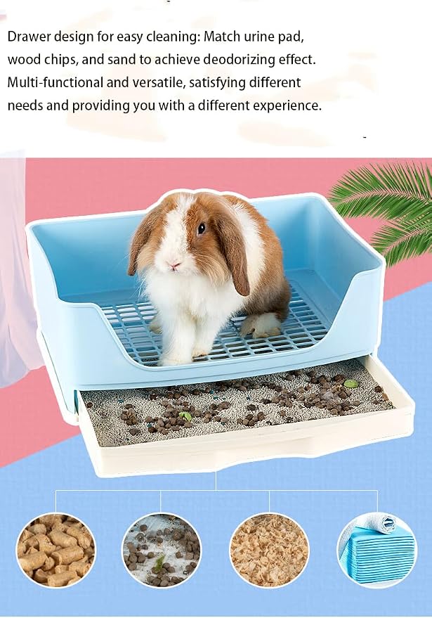 Large Rabbit Litter Box,Corner Potty Trainer with Drawer for Small Animals, Easy Clean Bedding Toilet for Adult Bunny, Guinea Pig, Ferret, Hamster (Brown)