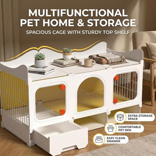 Rabbit Cage with Storage Space, Transparent Door & Waste Collection Tray – Sturdy, Spacious, & Easy-to-Clean – Ideal for Rabbits, Guinea Pigs, and Small Pets