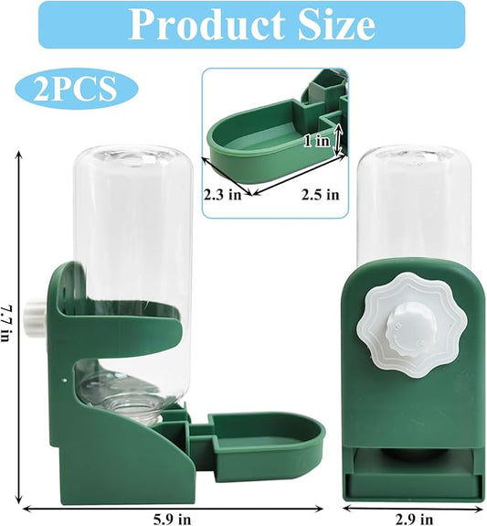 kathson 2 PCS Rabbit Water Dispenser for Cage 17 Oz Hanging Guinea Pig Water Bottle No Drip Gravity Automatic Bunny Water Bottle No Leak Small Animal Water Bottle for Chinchilla Ferret Hamster(Green)