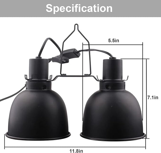 Aiicioo Dual Reptile Light Fixture Combo Deep Dome Reptile Dual Lamp Fixture Includes 100W UVA Daylight Heating Lamp and 100W Infrared Heat Emitter Day Night Basking Heat Lighting Kit