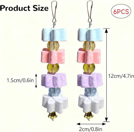 6Pieces Parrot Beak Trimmer Bird Beak Grinding Stone Teeth Lava Block Mineral Calcium Rock Chewing Toys with Bell for Parakeet Conure Budgies Rabbit Chinchilla Hamster