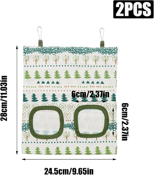 2 PCS Rabbit Hay Feeder Bag Hanging Guinea Pig Hay Feeder with 2 Holes Small Animal Feeders Storage Pouch Holder for Rabbits Hamsters Small Pets(Color 1)