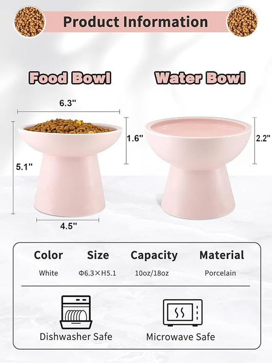 LoeJan Elevated Cat Food and Water Bowls Set, Extra Wide and Raised Ceramic Feeder, Anti-Vomit Whisker-Free Pressure Feeding Bowl for Kittens Adult Cats Small Dogs (Pink, Bowl Set)