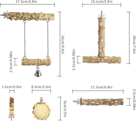 Bird Perches,4pcs Natural Wood Birds Stand Branch, Bird Perch Chewing Stick Cage Accessories Parrot Climbing Standing Branches Paw Grinding Fork Sets for Parakeet Lovebirds Cockatiels Conure Budgies