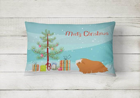 Caroline's Treasures CK4443PW1216 Peruvian Guinea Pig Merry Christmas Canvas Fabric Decorative Pillow Machine Washable, Indoor Outdoor Decorative Pillow for Couch, Bed or Patio, 12HX16W