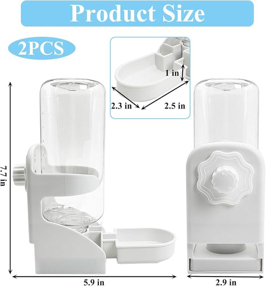kathson 2 PCS Rabbit Water Dispenser for Cage 17 Oz Hanging Guinea Pig Water Bottle No Drip Gravity Automatic Bunny Water Bottle No Leak Small Animal Water Bottle for Chinchilla Ferret Hamster(White)