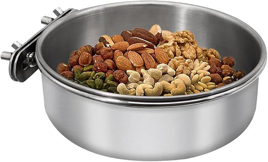 TAODAN 2PCS Stainless Steel Bird Feeder Bowl with Clip Birdcage Accessories Suitable for Ferrets Parrots Pigeons Chinchillas Hamsters