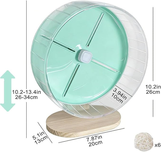 Silent Hamster Exercise Wheel,10.2 Inch Quiet Spinner Syrian Hamster Running Wheel,Anti-Skid & Adjustable Stand for Gerbils, Rats, or Other Small Pets,Green