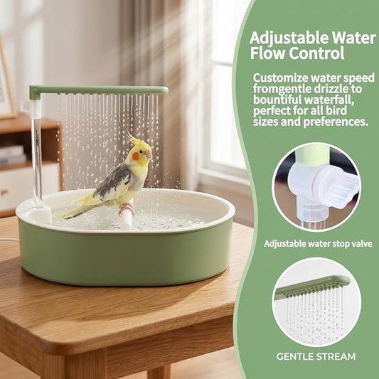 Bird Bathing Tub with Automatic Watering Faucet - Parrot Shower Box for Cockatiels, Budgies, Lovebirds & Conures - Cage Mountable Accessory to Promote Natural Bathing