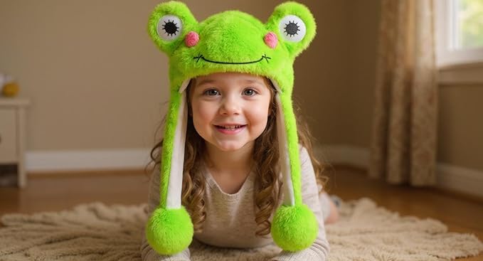 Bubblepompom Animal Hat with Ears Moving Jumping Pop Up Beating Hat Plush Holiday Cosplay Dress Up Funny Gift for Kids