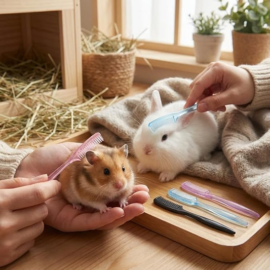 4-Pack Hamster Grooming Combs and Small Pet Hair Brushes for Hamsters, Rabbits, Guinea Pigs, Mice and Other Tiny Animals