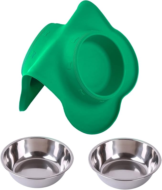 Hubulk Pet Dog Bowls 2 Stainless Steel Dog Bowl with No Spill Non-Skid Silicone Mat + Pet Food Scoop Water and Food Feeder Bowls for Feeding Small Medium Large Dogs Cats Puppies (Large, Hunter Green)