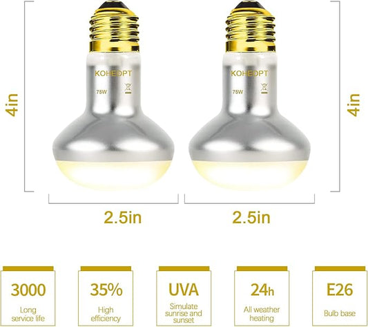 Reptile Heat Lamp 75W,(2 Pack) Heat Emitter UVA Heat Lamp Bulb,Intense Basking Spot Simulated Natural Sunlight Heating Lamp Bulb,Fit E26 Pet Lighting fixtures,for Bearded Dragon, Lizard