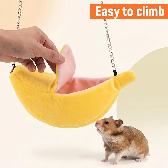 Nogeqi 2 Pcs Hamster Bed, Soft Rat Guinea Pig Hammock, Hanging House Rat Cage Accessories for Guinea Pig Rat Sleep and Play(Banana and Pineapple)