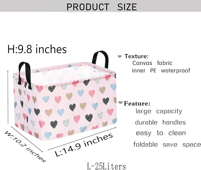 Kid Clothes Storage Basket Gift Shelf Basket Toy Storage Bin, Nursery Basket Organizer Box for With Handles for Room Deco Heart Valentine's Basket