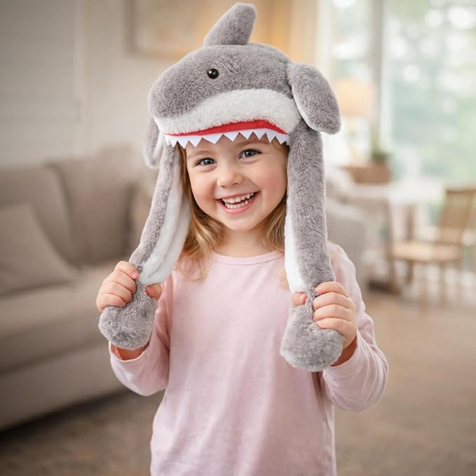 Bubblepompom Animal Hat with Ears Moving Jumping Pop Up Beating Hat Plush Holiday Cosplay Dress Up Funny Gift for Kids