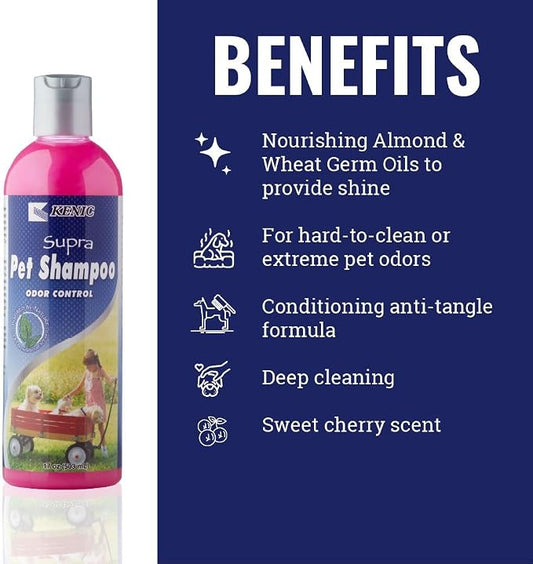 Kenic Supra Odor Control Dog Shampoo, Deodorizing Deep Clean, Naturally Derived Ingredients, Eliminates Tough Pet Odors, Made in USA