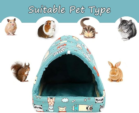 Cozy Cotton Tent for Small Animals - Guinea Pig Hideout, Hamster Bed, Portable House for Chinchillas, Rats, Hedgehogs (6.8"x7.4") (Blue)
