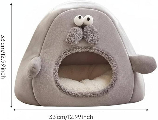 Small Pet Shelter Bed 2-in-1 Convertible Pet Tent House Soft Enclosed, Gray, S 33 33 33CM