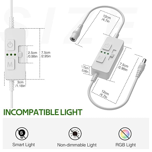 AIBOO Single Color Slider Dimmer with Timer - PWM 1pc DC 5V/12V/24V LED Controller, 36W Max, Slide Brightness Control & Auto-Off for LED Strip Lights, Closet, Counter, Aquarium Lighting (White)