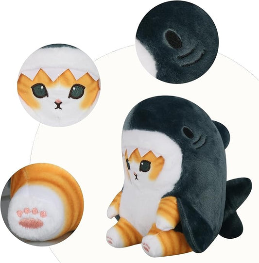 Shark Cat Plush Toy, Cute Fried Shrimp Shark Stuffed Animals Doll, Kawaii Shark Cat Plush Pillow Toy Birthday for Kids Boys Girls (Blue, 8inch)
