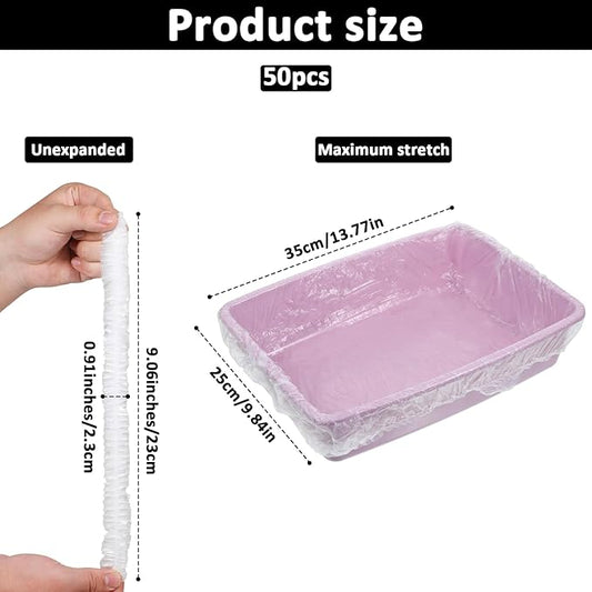 Qianyu 50 PCS Small Animal Cage Liners Disposable Rabbit Bedding & Litter Box Liners Toilet Plastic Film Pan Bags for Bunny Cat Guinea Pig Bird Hamster Chinchilla
